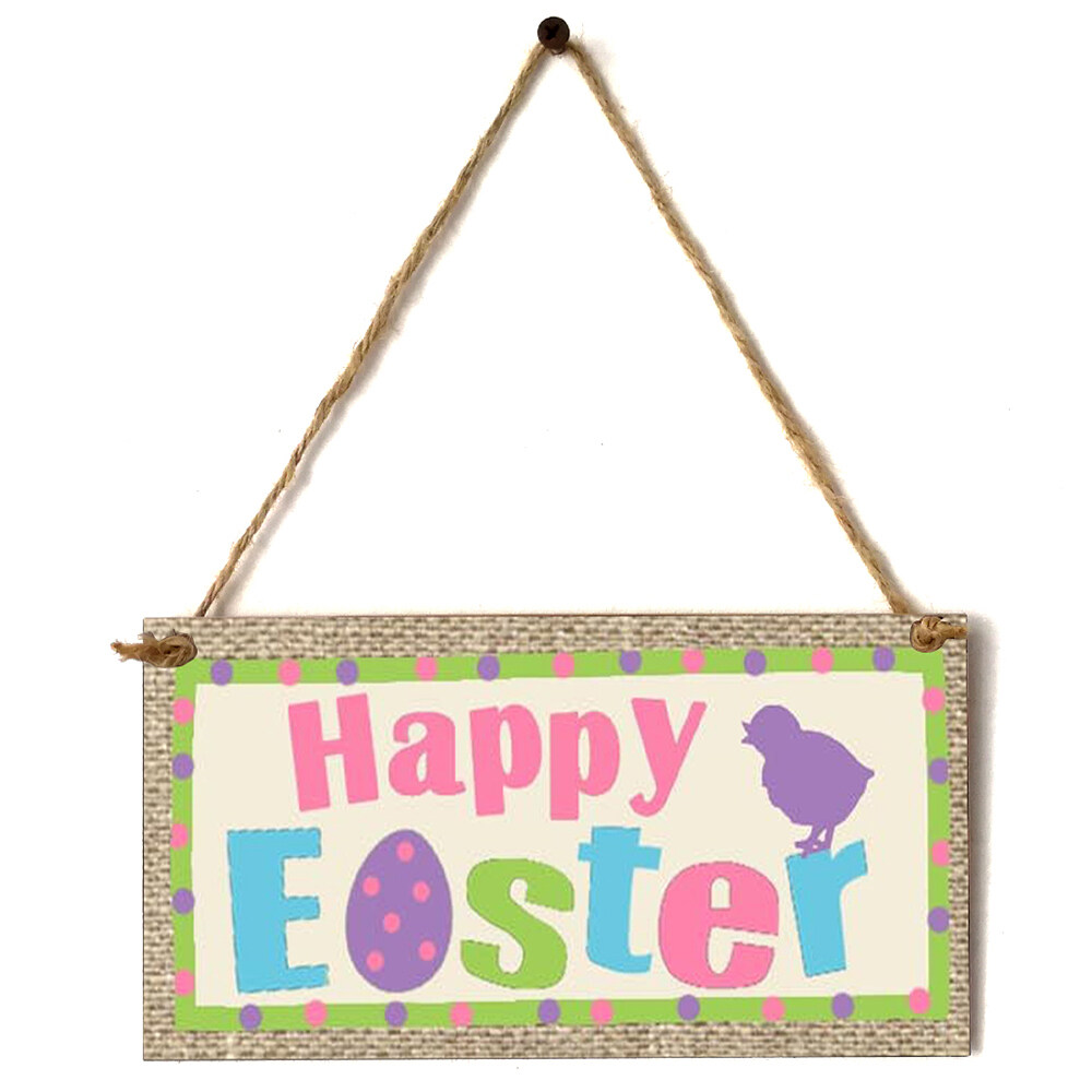 Sign Pink Wooden Polka Dot Happy Easter Wall Hanging Plaque
