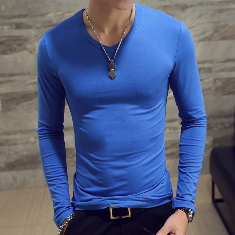 T-Shirt Young Men Pure Color Tee Shirt 