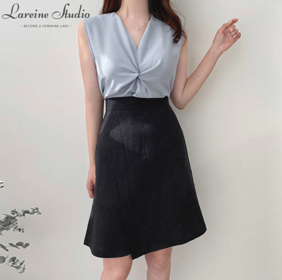 LAREINE Women's Fashion Chiffon Shirt Sleeveless Shirt V-neck Top