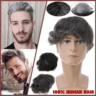 100 Human Hair 15cm Black 10 Grey Men Invisible Front Hairline