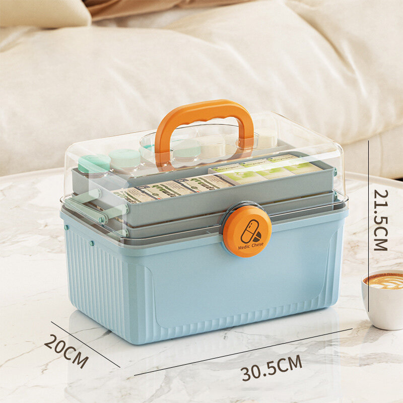 Plastic three-layer large-capacity medicine box outdoor first-aid kit medicine storage box portable full-set medicine sorting box