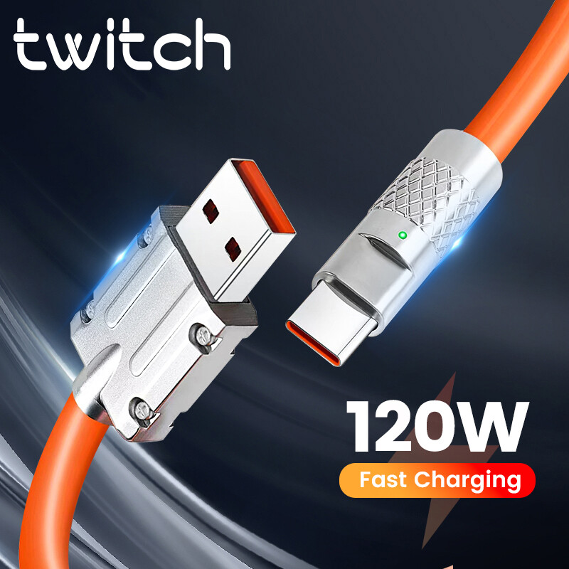 Twitch 120W 6A sạc nhanh loại USB C Cáp Silicone lỏng cáp Micro USB sạc nhanh USB-C các loại cáp sạc 1m/1.5m/2M màu xanh cam