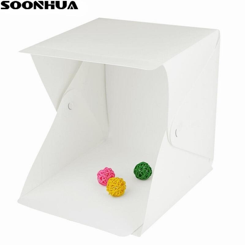 SOONHUA Portable Folding Lightbox สตูดิโอถ่ายภาพไฟ LED นุ่มกล่องไฟถ่ายภาพสินค้าเต็นท์สำหรับโทรศัพท์กล้อง DSLR ภาพพื้นหลัง