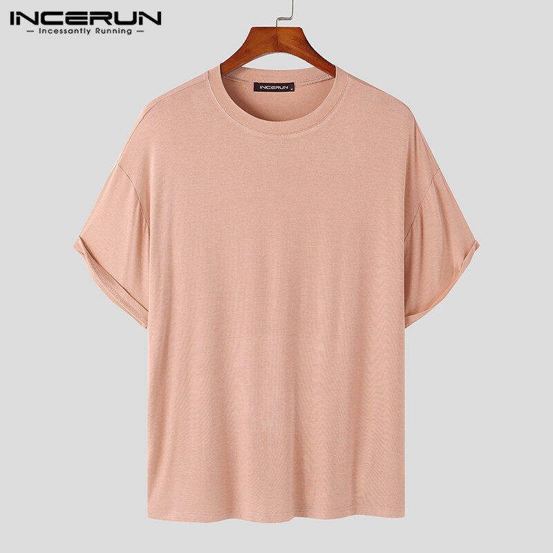 Incerun mens plain t shirt tops short sleeve o-neck tee shirt blouse basic tops tee