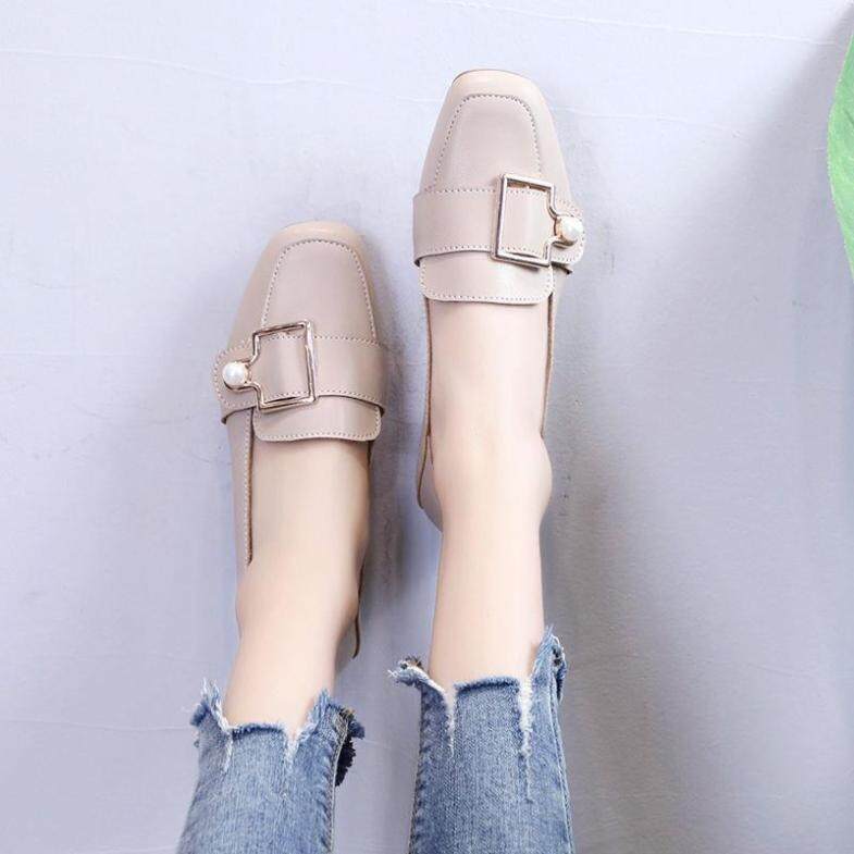 Giày Da Nhỏ Ins WZU592 Giày Cao Gót Mũi Vuông Cổ Điển Cho Nữ Giày Đơn Gót Dày Giày Lười Phong Cách Anh Quốc Mùa Xuân Mới 2020 Hoang Dã giá rẻ