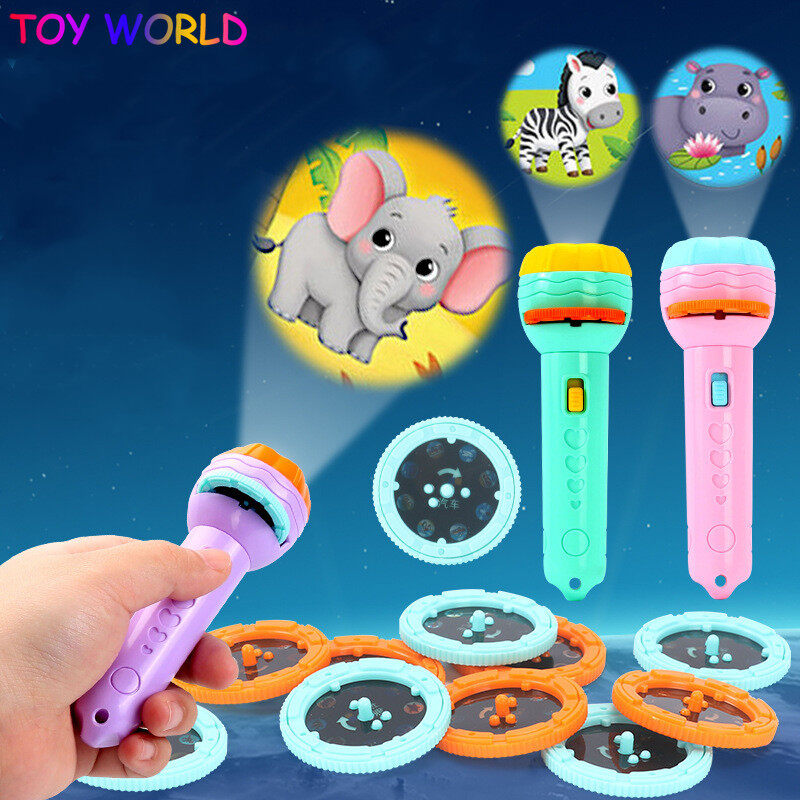 Cartoon Animals Baby Sleeping Story Book LED Projection Flashlight Interactive Projector Torch Lamp Toy Early Education Light Up Toy for Kid