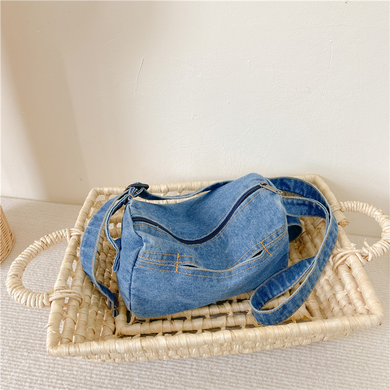 HS Denim Kids Messenger Bag Casual simple all-match bag Boys and girls large capacity shoulder pillow bag