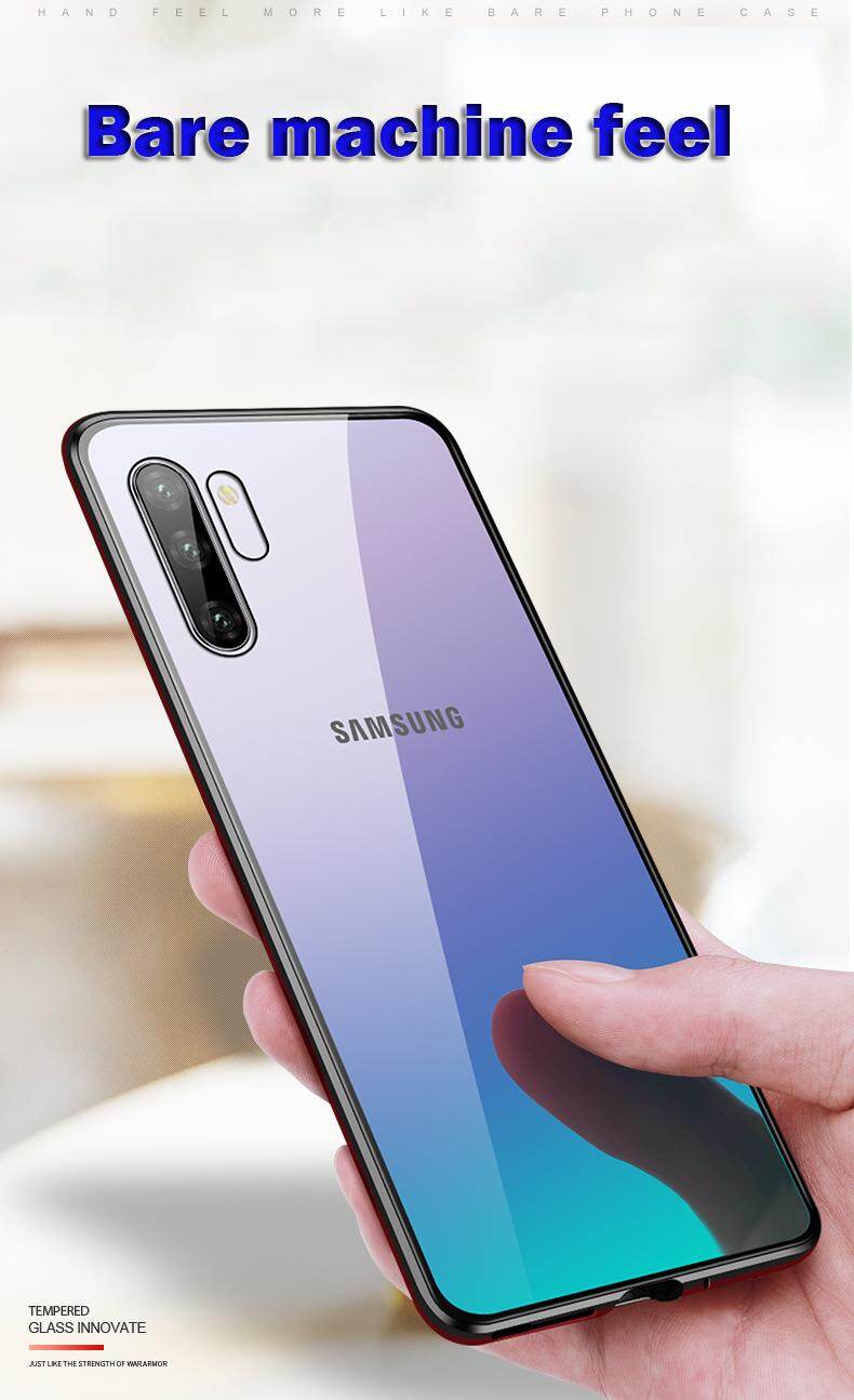 For Samsung Galaxy (Note10 Plus) Full Cover Metal Case Two-sided Tempered Glass Casing Phone shell with Free Glass Camera Lens Protective Film (Galaxy Note 10+ )