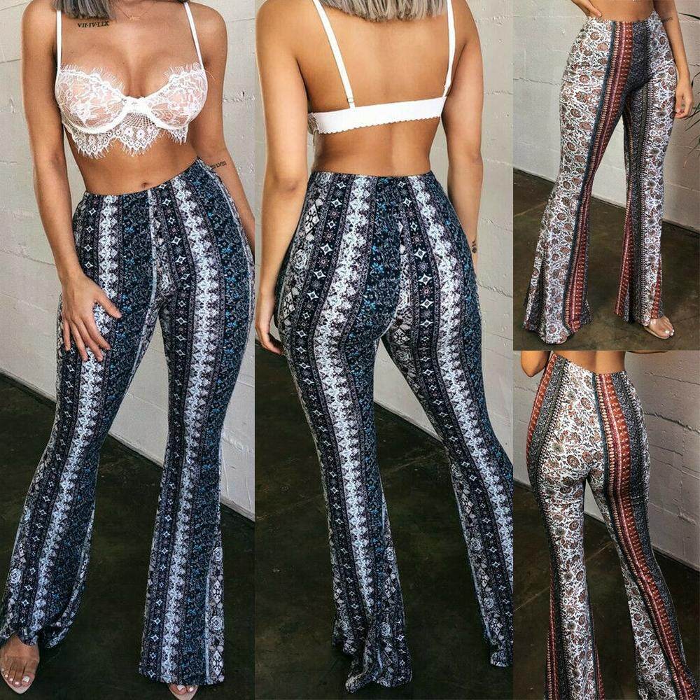 Womens Boho Hippie High Waist Printed 