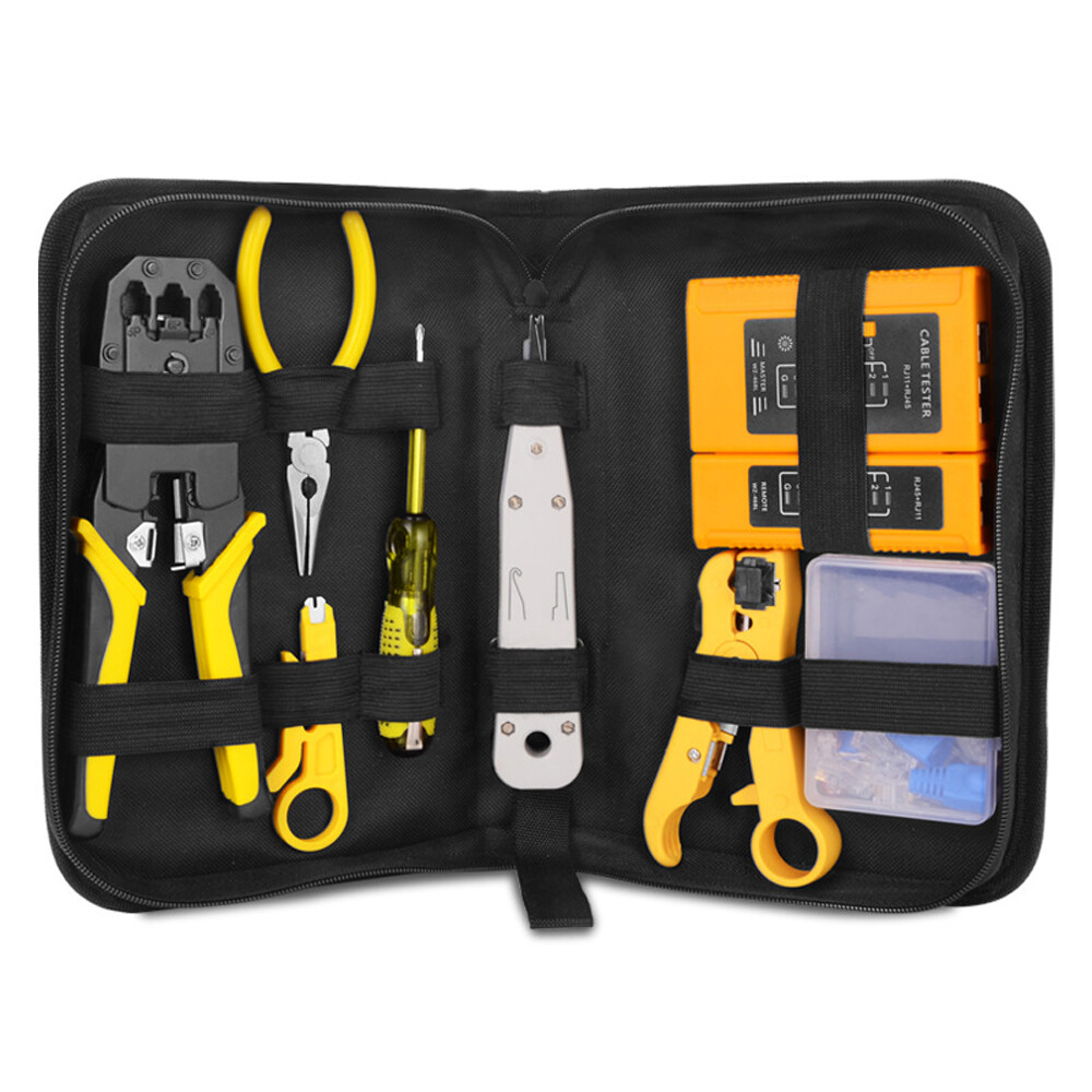 Meterk Handskit RJ45 RJ11 RJ12 Network Repairing Plier Tool Kit with Cable Tester Spring Clamp Crimping Tool Crimping Pliers