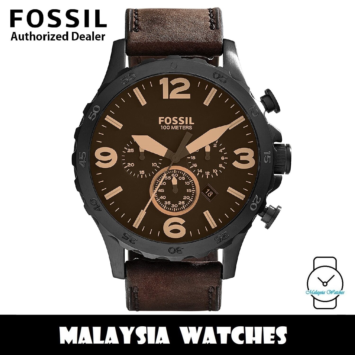 OFFICIAL WARRANTY Fossil JR1487 Nate Chronograph Brown Leather Watch Lazada