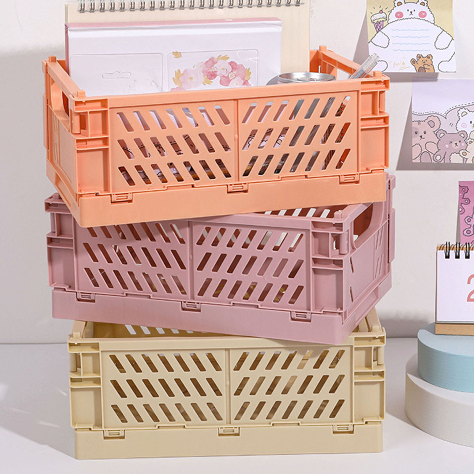 Storage Basket Collapsible Large Capacity Plastic Foldable Home Crate Box For Daily Useddesktop Foldable Storage Basket