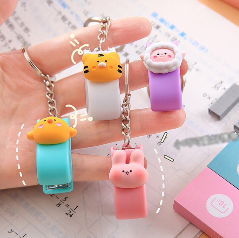Động vật hoạt hình dập ghim nhỏ dễ thương xách tay stapler keychain dụng cụ nẹp viền vải túi sắp xếp hồ sơ văn phòng phẩm nguồn cung cấp sinh viên trường học