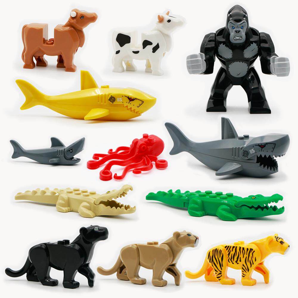12PCS Crocodile Tiger Cow Buildable Model Kids Animal Building Block Fit LEGO