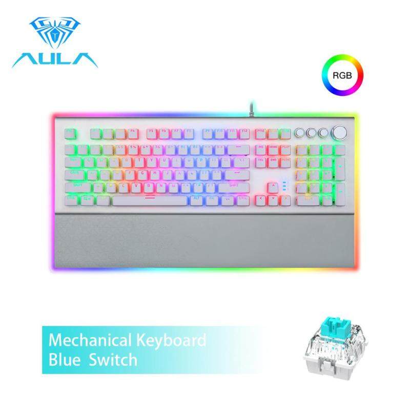 AULA L2098 FULL RGB Mechanical Keyboard Marco Programming metal panel Crystal Black/Blue Switch for PC Laptop Game Singapore