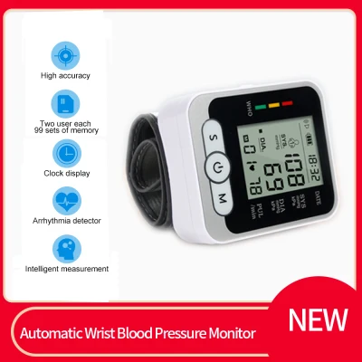 Wrist Blood Pressure Monitor Automatic Heartbeat Detector Digital LCD BP Meter Double Pressure Detection Pulse Gauge Machine Hypertension High Accuracy Sphygmomanometer