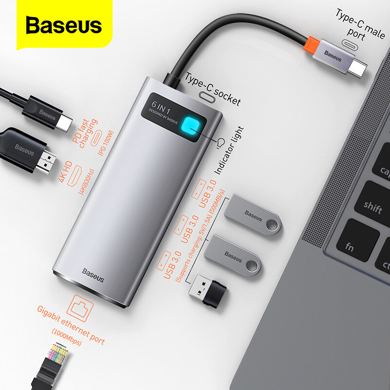 Baseus USB C HUB USB 3.0 3 0 Loại C đa HUB cho MacBook Pro Air Surface Pro 7 USB Ethernet trung tâm Mạng trạm dock Splitter
