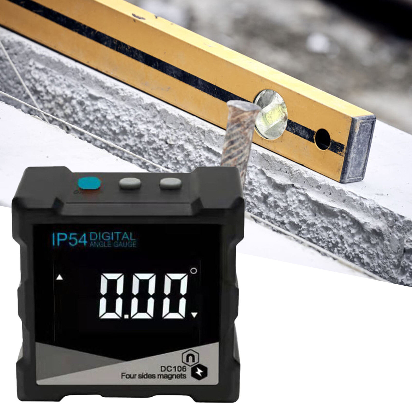 Farfi Digital Angle Protractor High Precision Strong Suction LCD Display Screen IP54 4 x 90 Degree Four-side Magnets Bevel Meter for Manufacturing Useful Digital Angle