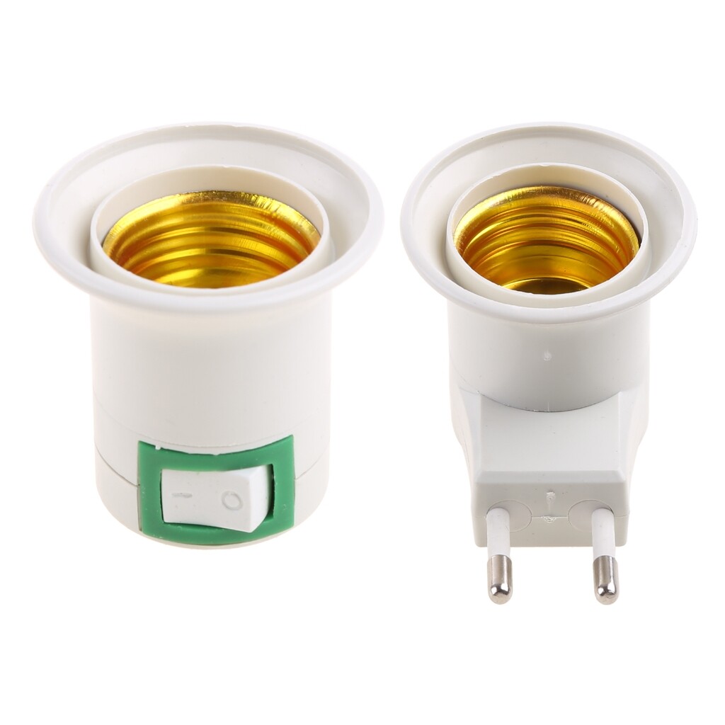 EU Plug E27 Screw Base Socket Extension Adapter Plug-in Light Socket with On/Off Switch 3-Prong Outlet to Light Socket