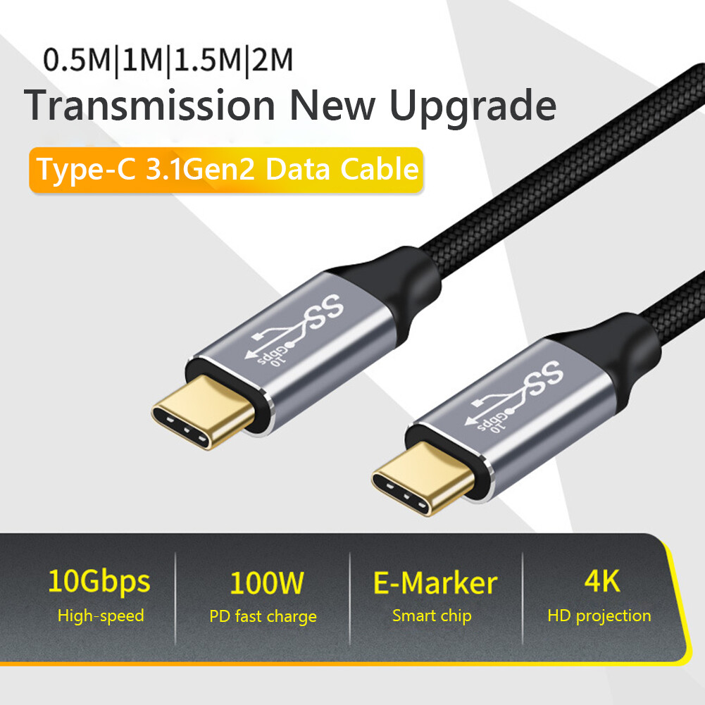 USB 3.1 Gen2 Type C Cable Thunderbolt 3 10Gbps USB-C Data Sync Cable For Pro 5A 100W USB-C Fast Charging Charge Cable