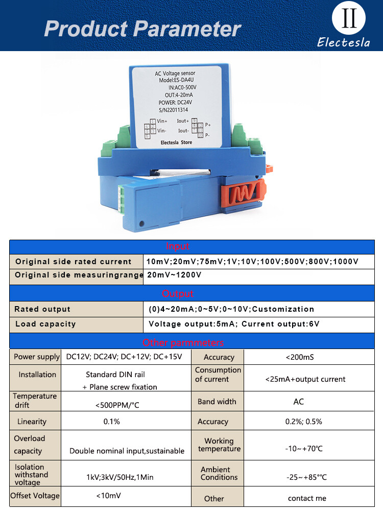 Cảm Biến Điện Áp Xoay Chiều Đầu Vào 5-1000V Đầu Ra 4-20mA 0-5V 0-10V Đầu Ra 24V Bộ Chuyển Đổi Máy Phát Điện Áp