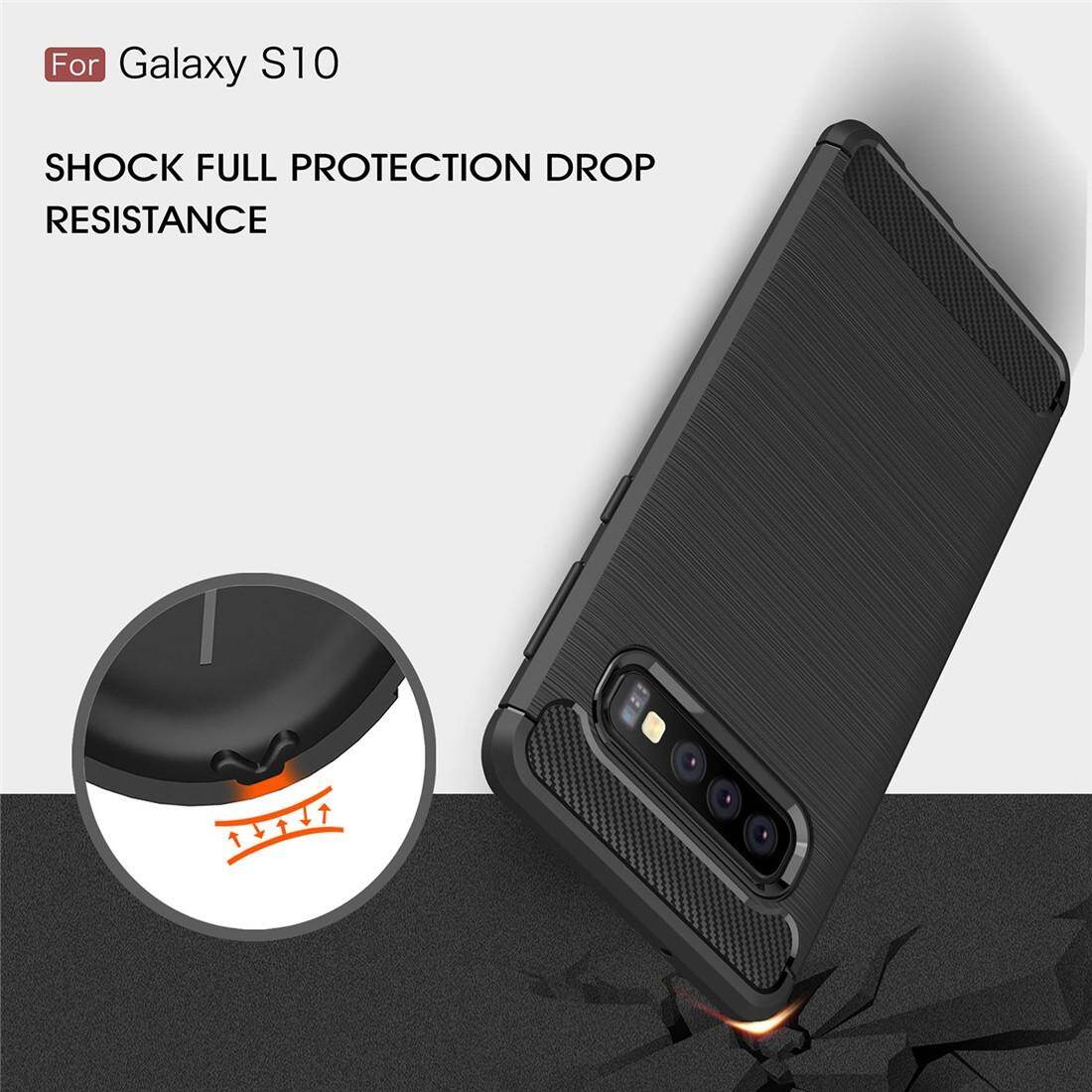 (Hua jia kang)Brushed Texture Carbon Fiber TPU Case for Galaxy S10