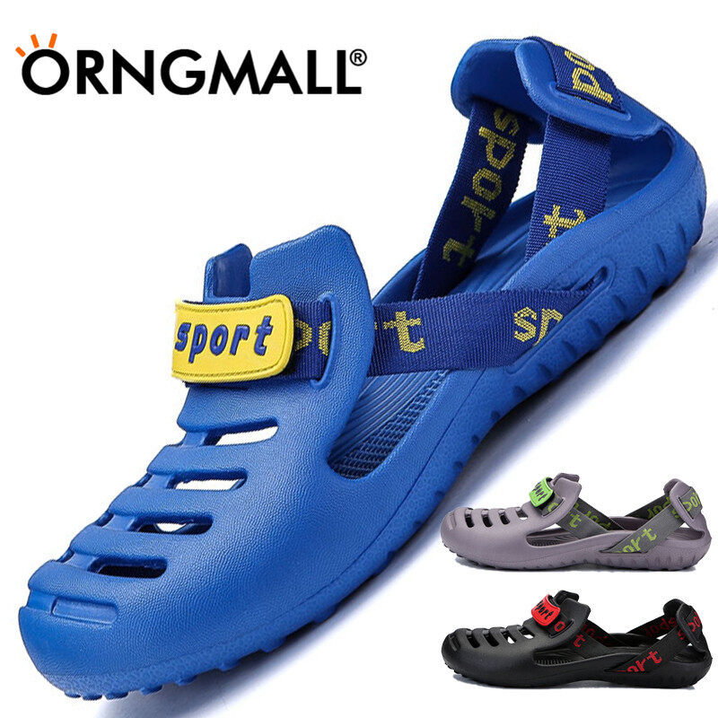 ORNGMALL Men Sandals Breathable Shoes Hollow Out Flat Shoes Pull On Sport Outdoor Beach Sandals Shoes Men Roman Shoes Korean Youth Sandals for Men 39-47