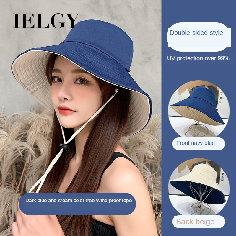 IELGY big brim double-sided fisherman hat female summer fresh Korean version wild cute student Japanese basin hat shade hat
