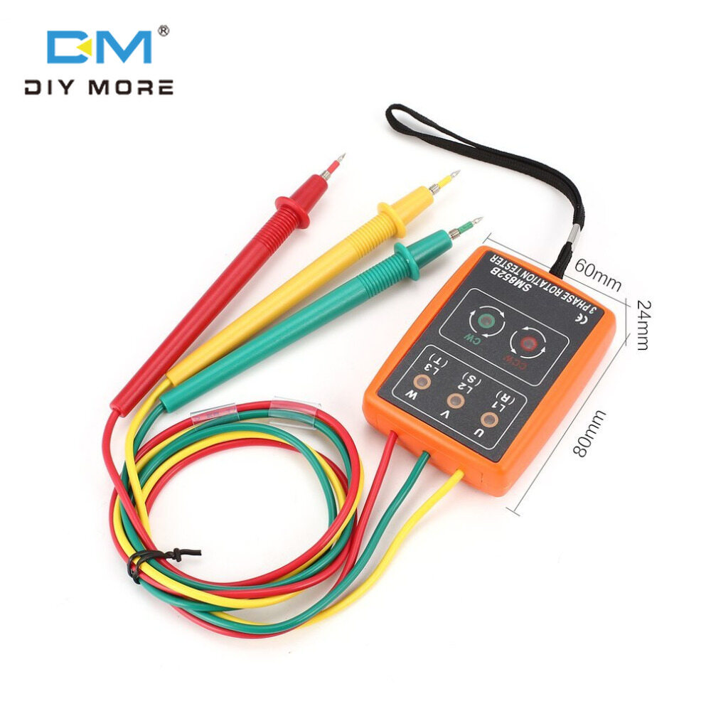 diymore Máy Đo Trình Tự Pha Kỹ Thuật Số SM852B Máy Đo Trình Tự Pha Xoay Chiều Ba Pha Máy Kiểm Tra Xoay Còi Báo Động LED Điện Áp Checker 60V ~ 600V