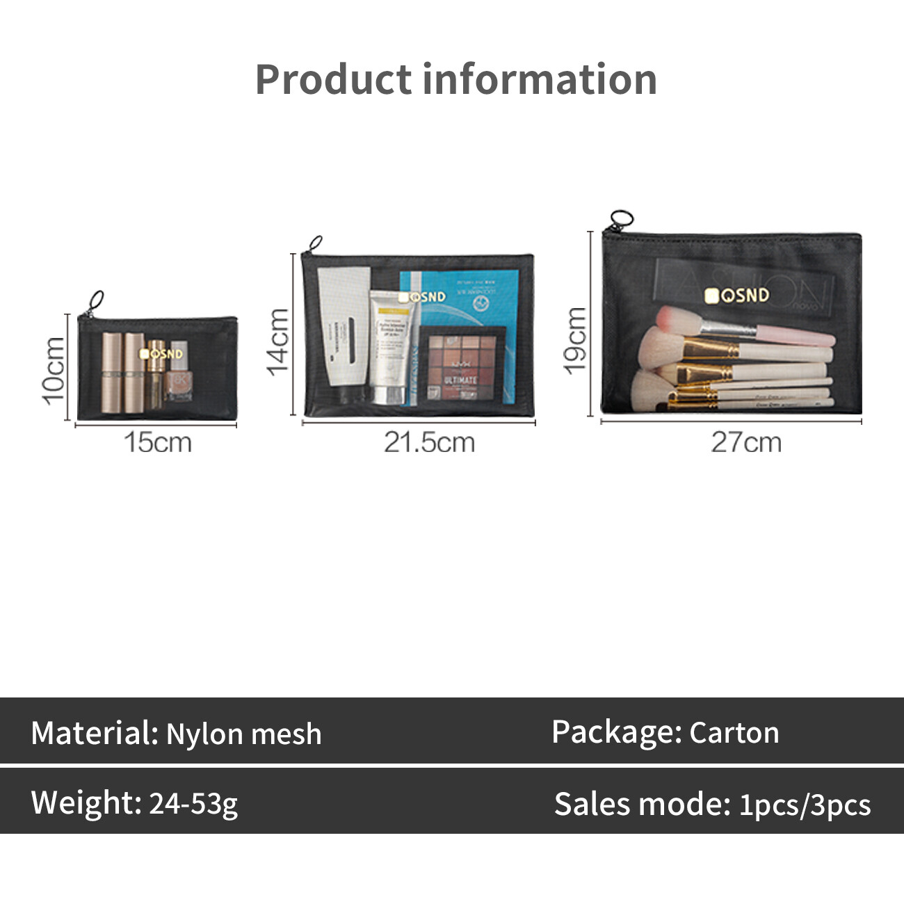 Homenhome Túi Đựng Đồ Trang Điểm Lưới Nylon Trong Suốt Dung Tích Lớn