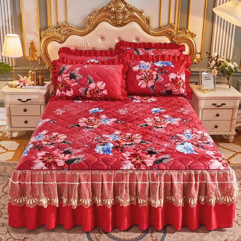 Top★ga trải giường công chúa ga trải giường ga gối ga trải giường ren dày ấm áp mùa đông ga trải giường cỡ king queen 924