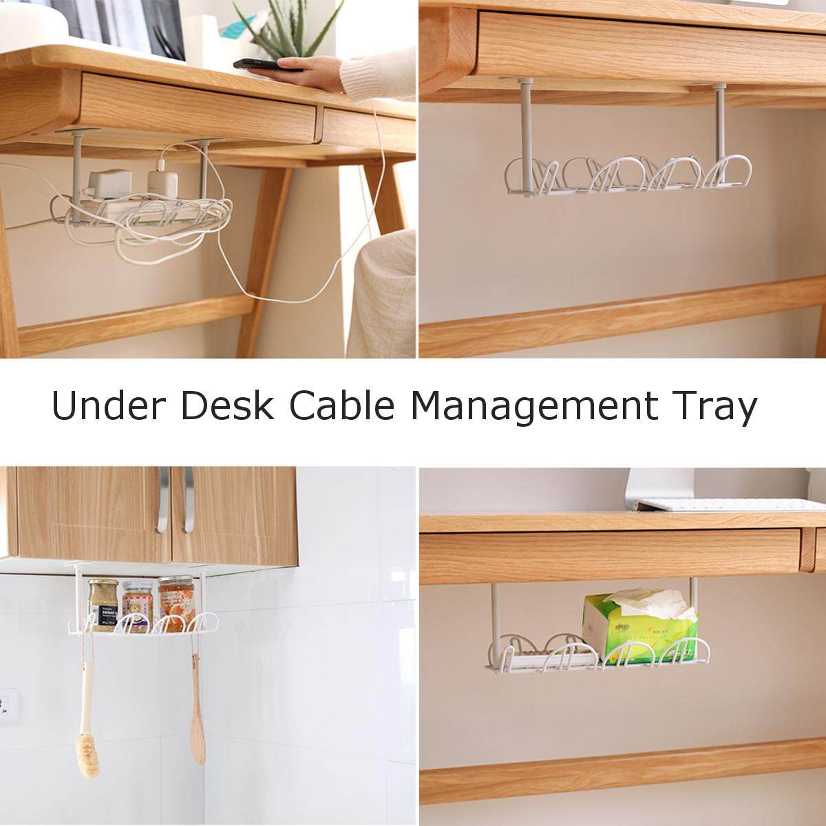 Under Desk Cable Management Tray Wire Cord Power Strip Adapter