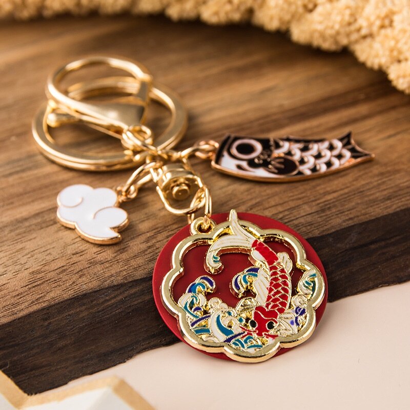 Metal Keychain with Cute Bunny and Flower Pattern