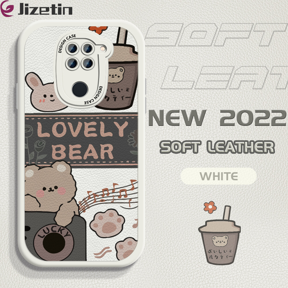 Jizetin Phone Casing For Xiaomi Redmi Note9 Redmi Note 9 Pro Redmi Note 9S Slim Skin Feeling Cartoon Bear Leather Back Casing Soft Silicone PU Leather Cover Phone Case