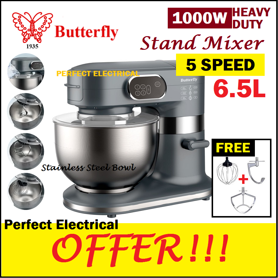 Original Butterfly Bsm 4366 Stand Mixer 6 5l Heavy Duty 1000w Commercial Stainless Steel Bowl 5 Speed Lazada