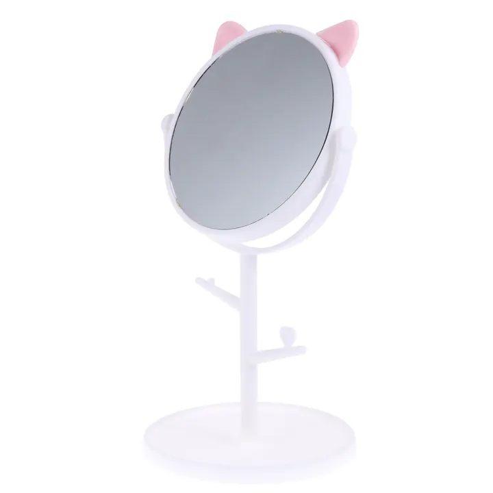 1pc Tabletop Makeup Mirror Cat Ear Design Rotating Vanity Storage Tray Countertop White Lazada Singapore 1pc Tabletop Makeup Mirror Cat Ear, Tabletop Vanity Mirror With Tray