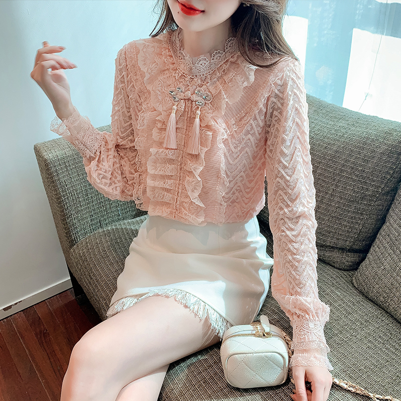 Autumn and Winter 2022 New Style Stand Collar Vintage Lace Beautiful Top