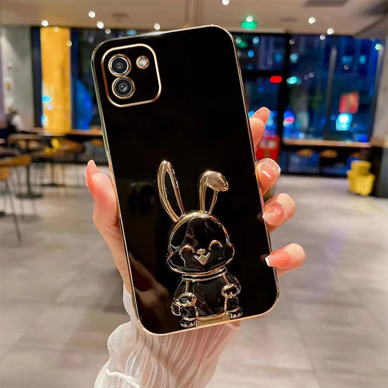 YBDดีไซน์ใหม่สำหรับ Samsung A03 A03 Core เคสแกนหรูหรา3D สเตอริโอขาตั้งกระต่ายไฟฟ้ายิ้มเคสโทรศัพท์เรียบแฟชั่นน่ารักเคสนิ่ม