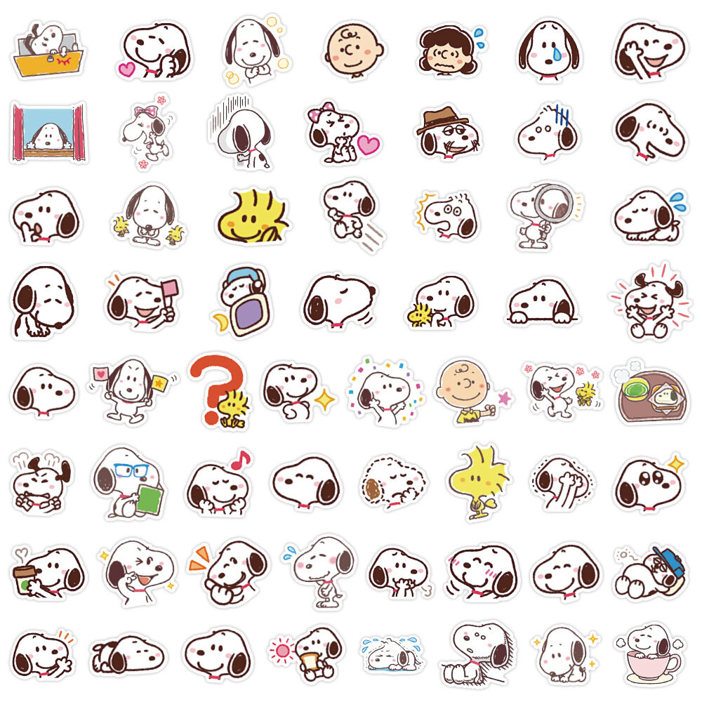 60pcs Laptop Stickers Cute Cartoon Snoopy White Dog and Friends Character Pattern PVC Waterproof Graffiti Stickers for Cellphone Water Cup Helmet Bicycle Motorcycle Guitar Skateboard Decoration