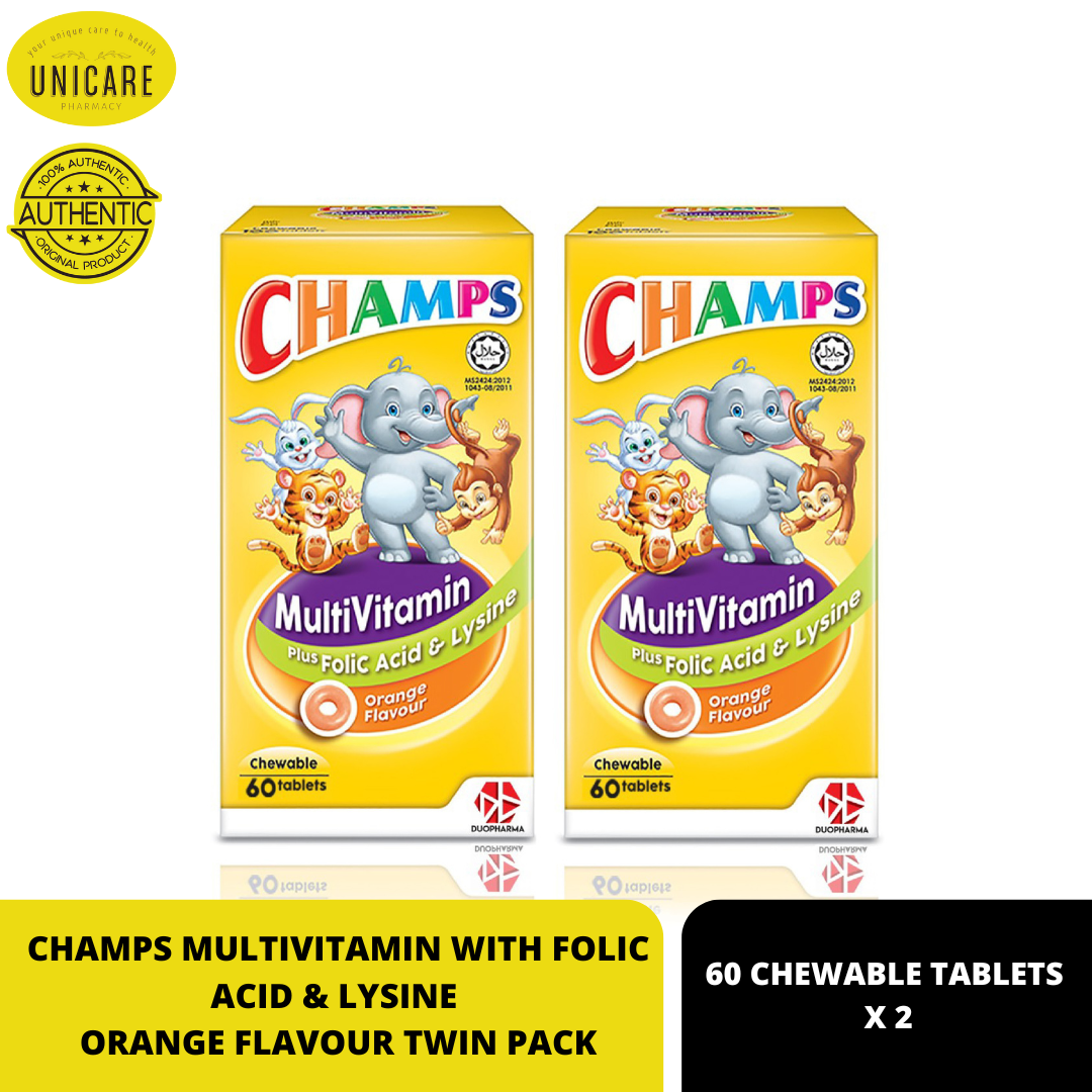 CHAMPS MULTIVITAMIN WITH FOLIC ACID & LYSINE ORANGE FLAVOUR TWIN PACK