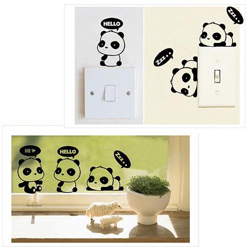 Phim Hoạt Hình Đáng Yêu Panda Phòng Cửa Sổ Đề Can Trang Trí Tường Có Thể Tháo Rời Sticker