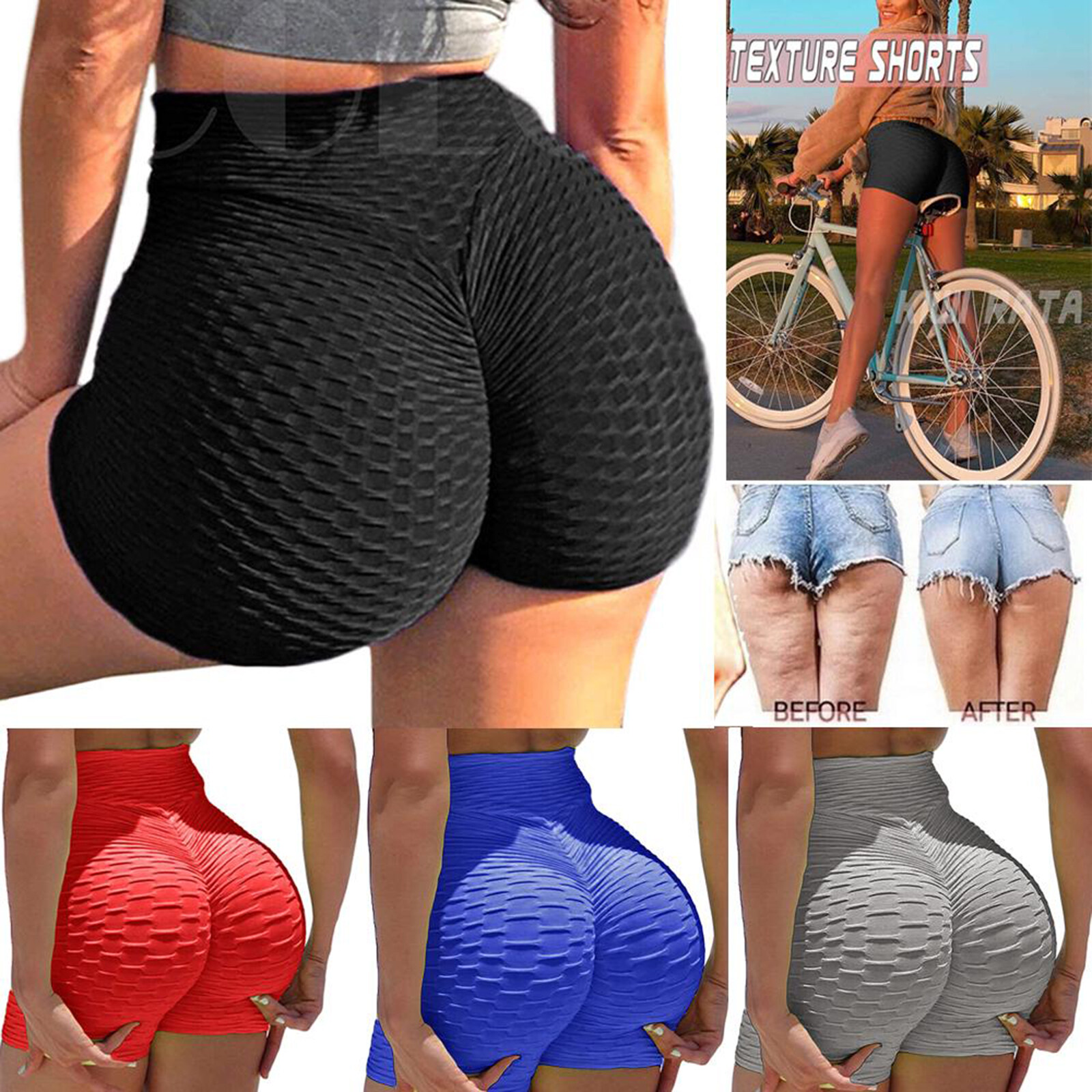 Biker Shorts for Women High Waist Buff Lift Tummy Control High Waist Pants Tight Athletic Exercise Running Shorts 