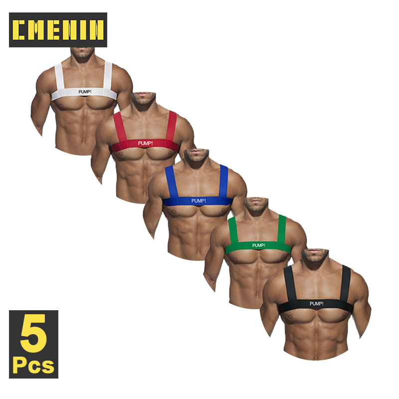 CMENIN PUMP 5Pcs Nylon Fashion Sexy Men Tanks Party Harness Fitness Shoulder Strap Breathable Flexible Clubwear Body Chest Halter PU5502