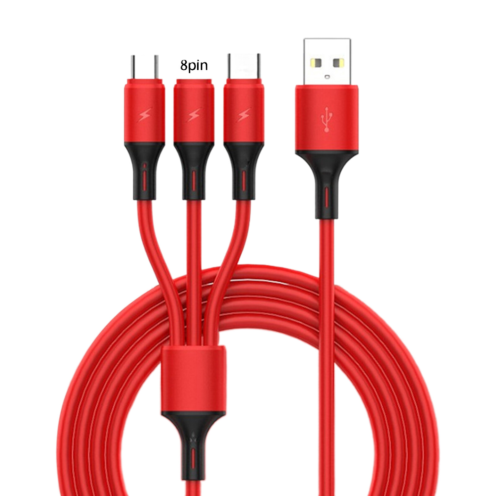 yeqinhuia Data Cable Universal Fast Charging 3 in 1 Liquid Silicone 8-pin Micro USB Type-C Charging Cable for Office Data Cable Universal