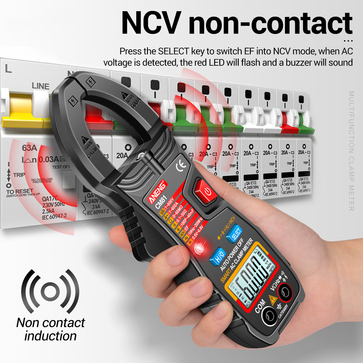 NANWEI ANENG Đồng Hồ Kẹp AC Thông Minh CM81 Đồng Hồ Vạn Năng Loại Kẹp Vôn Kế Phạm Vi Tự Động Đếm 6000 Ampe Kế 600A Đồng Hồ Đo Điện Trở Kèm Đèn Pin