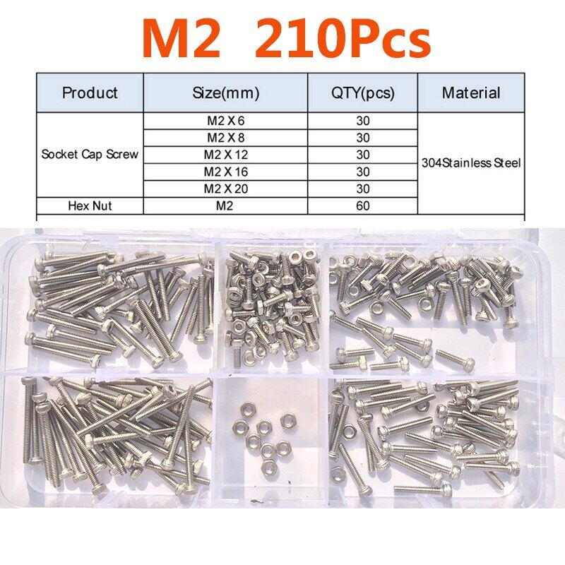 420/210/180/110/75pcs 304 stainless steel allen hexagon hex socket cap head screw bolt and nut set m2 m2.5 m3 m4 m5 m6 m8 kit
