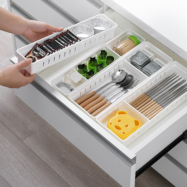 3PCS Adjustable Kitchen organizer Cutlery Drawer Organizer, Flatware Drawer Tray for Silverware, Serving Utensils, Multi-Purpose Storage for Kitchen, Office, Bathroom Supplies Kitchen Cutlery Partition Divider Cabinet Box Plastic Drawer Storage Organizer