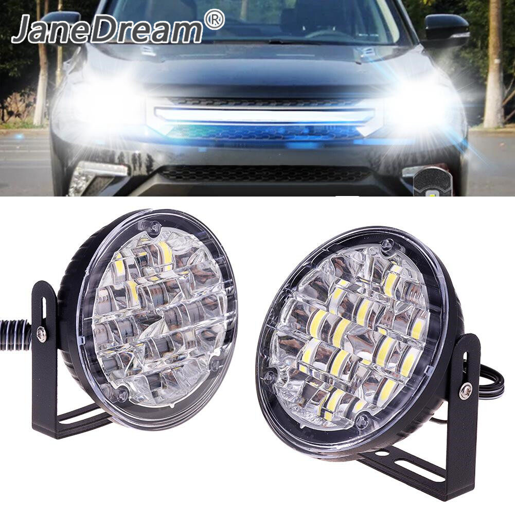 JaneDream 2Pcs 12V 18LED Car Flexible Daytime Running Lights LED DRL Fog Lamp Round Driving Bulb