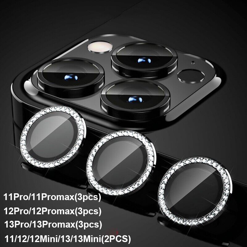Diamond Glitter Camera Lens Protector for iPhone 14 13 12 Pro Max Mini Glitter Brick Metal Ring
