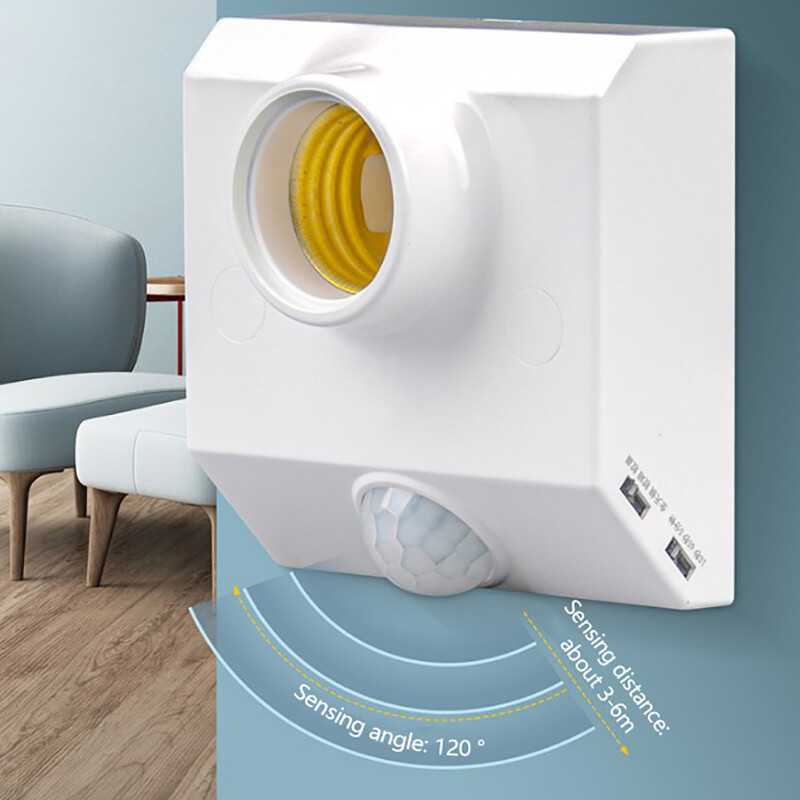 ZTHOME Automatic Human Body Infrared IR Sensor LED Bulb Light E27 Base Lamp Holder